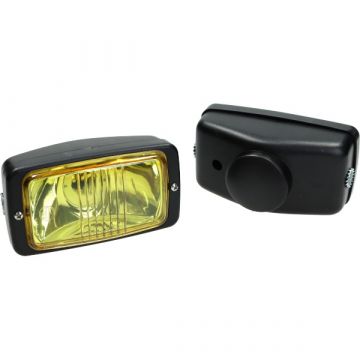 Koplamp rechthoekig (made in EU) zwart geel glas 14cm Guia