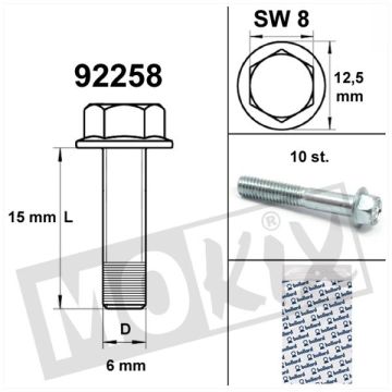 Śruby kołnierzowe skrzyni korbowej SW8 M6x15 puste 10 sztuk