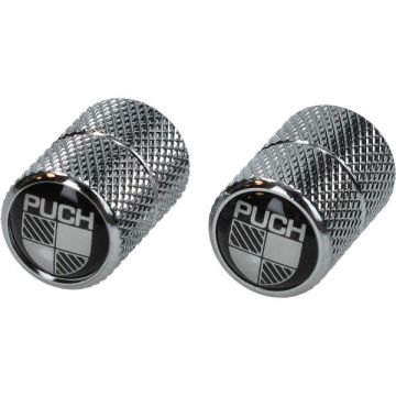 Ventieldopset set met zwart/wit logo Puch  chroom