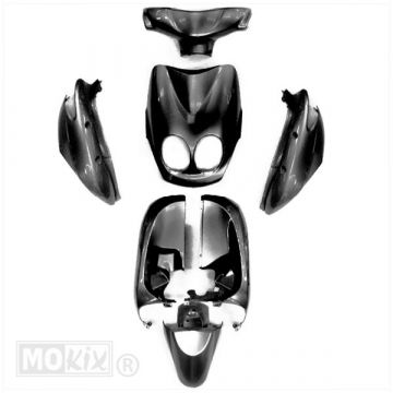 Yamaha Neo's/MBK Ovetto 2007-2010-> 2-suwowy metaliczny czarny 7-częściowy zestaw osłon KMX