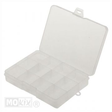 Przezroczysta skrzynka sortująca mała 135x99mm 12 przegródek MKX