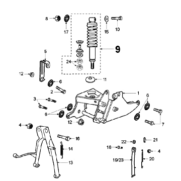 Tylna sprężyna i podstawka Peugeot Fox Deluxe Czarny