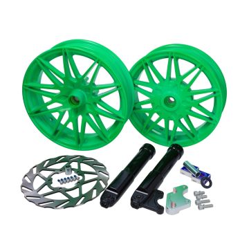 Velgenset oversized compleet met remschijf en verlengde onderpoten groen geschikt voor Piaggio Zip 2000