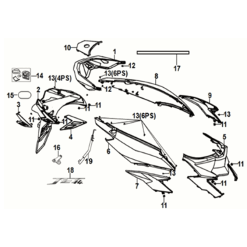 Body cover Sym Jet 14 125I LC E5 2021-2024 BLACK (BK-007U)