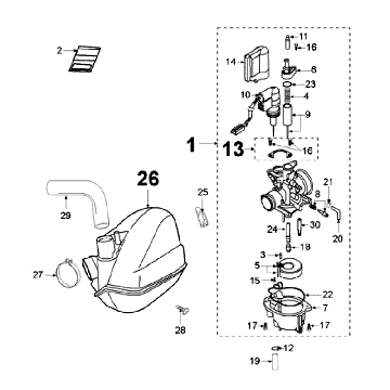 Gaźnik Peugeot Ludix 10 Czarny
