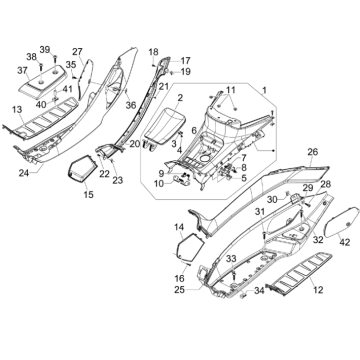Centralna obudowa - podnóżek Piaggio MP3 300LT Sport 2009-2014 gwiazda biała 595