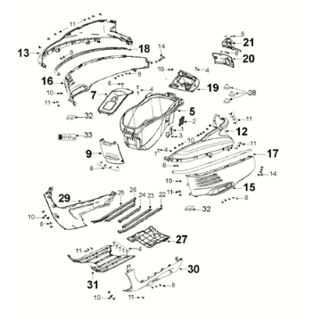 Fairing box Peugeot Django 125 EFI E5 2021-2022 MILKY WHITE/ DRAGON RED (G9)