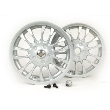 Velgenset inclusief ombouwset Piaggio 3.00-12 inch 14 spaken type Vespa Sprint 50-150 cc geschikt voor Vespa GT,GTL,GTS 125-300,GTV zilvergrijs