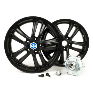 Velgenset inclusief ombouwset Piaggio 3.00-13 inch (10 spaken) type Piaggio MP3 Yourban geschikt voor Vespa GT,GTL,GTS 125-300,GTV zwart