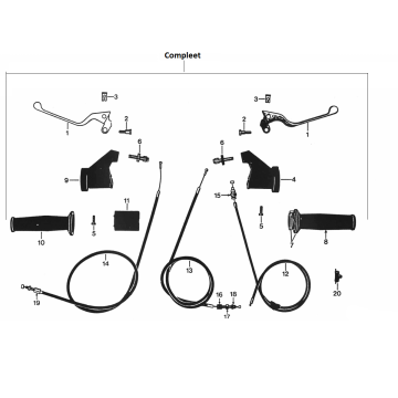Linka przepustnicy - Linka hamulca - Linka sprzęgła - Dźwignie hamulca - Chwyty chłodzone powietrzem Zundapp KS 50 350-510