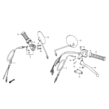 Gashendel - Koppelingshendel - Spiegels - Gaskabel - Koppelingskabel Honda MB/MBX 50 en 80