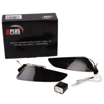 Zestaw Flasher Vespa Primavera/Sprint przednia rurka+światła do jazdy dziennej Dym