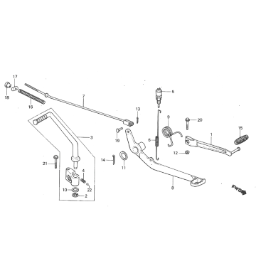 Pedał hamulca - Pedał zmiany biegów - Pedał Kickstart Honda MT50