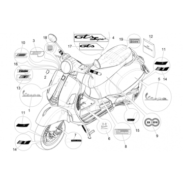 Emblemy - Kalkomanie - Logo Vespa GTS 300 Super HPE 4V IE ABS Euro 5 2020-2022