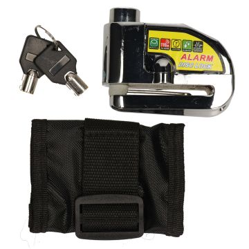 Blocada hamulca tarczowego+alarm chrom 5mm grubość pióra a-jakość uniwersalny skuter/motorower