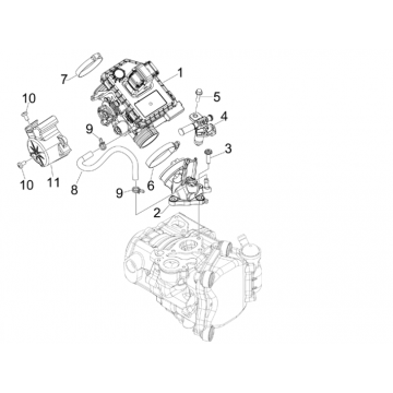 Korpus przepustnicy - Wtryskiwacz - Podłączenie wlotu Piaggio MP3 300LT Sport 2009-2014