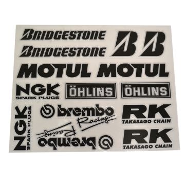Zestaw naklejek Brembo/Bridgestone/Motul/NGK/Rk/Öhlins 14-częściowy czarny/srebrny Falko 980703