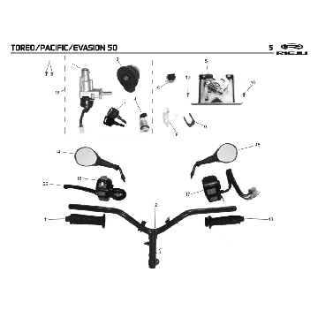 Części kierownicy- Lusterka Rieju Pacific szary 2009 2-suwowy