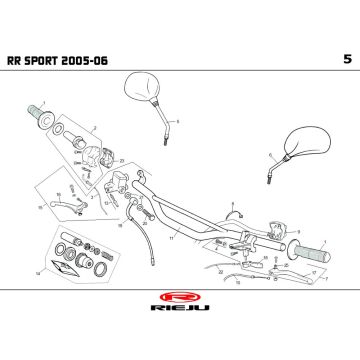Części kierownicy- Lusterka Rieju RR sport niebieski 2005 2-suwowy