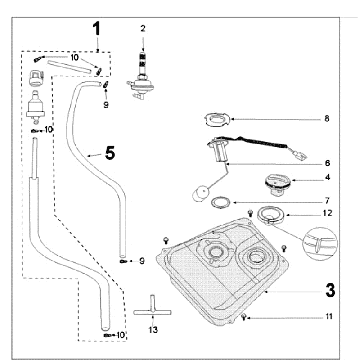 Zbiornik Wąski i Benzyna Pompa Peugeot Tweet stary brąz