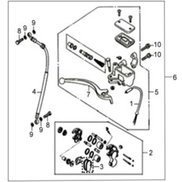 Zacisk hamulcowy przedni/dźwignia hamulca/przewód hamulcowy Sym X'PRO 125