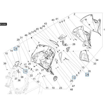 Etui przednie - Piaggio Medley 150 4T IE ABS E4 2016-2020 osłona przeciwprądowa (EMEA)