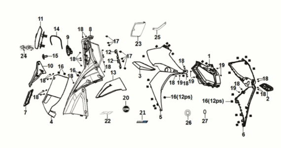 Obudowa przednia - skrzynka wewnętrzna Sym Jet 14 50I E5 Matt Black (BR-497U)