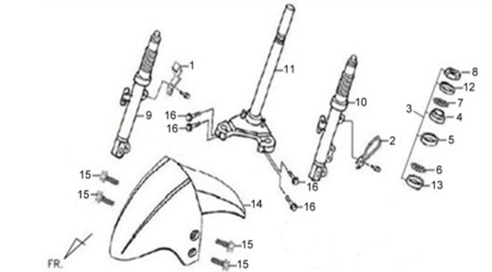 Widelec przedni/błotnik/zestaw słuchawkowy Sym X'PRO 125 Szary (GY7450U)