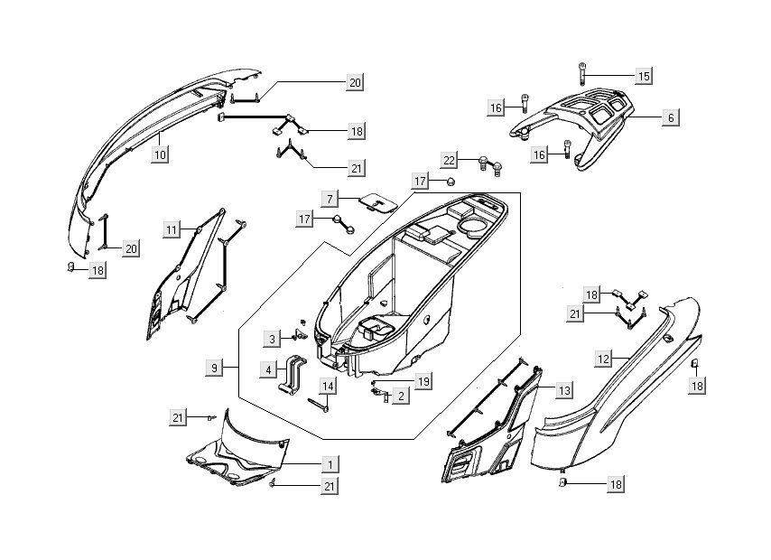 tylne pokrywy Kymco People S 4-suwowy diament czarny
