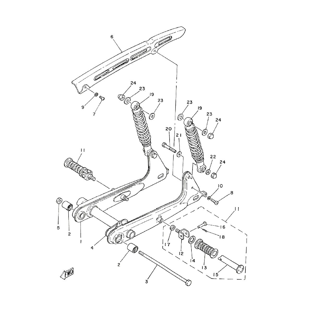 Achterbrug - schokbrekers - kettingscherm Yamaha FS1