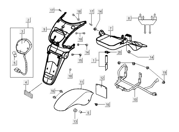 Lampka tylna Kymco Yup 2t ac srebrna