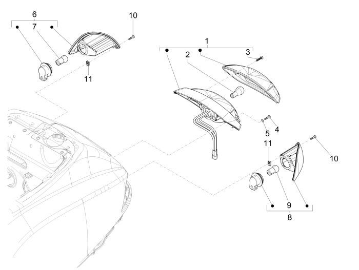 Lampa tylna Vespa Lx 45km 4-suwowa 4-zawór