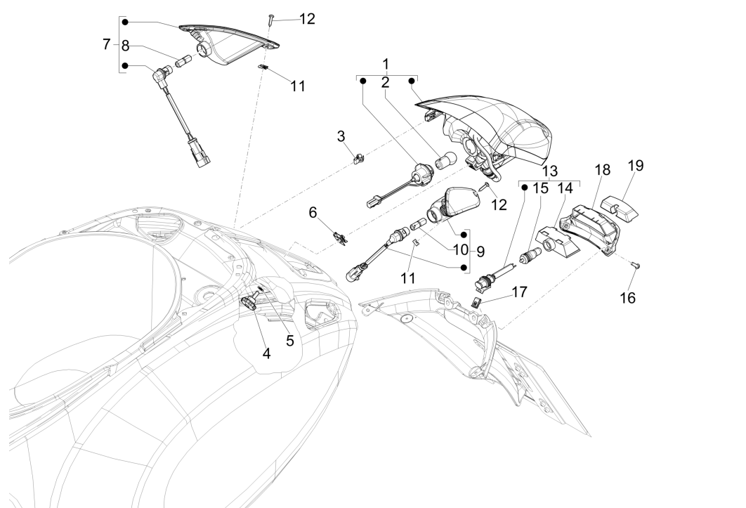 Światło tylne - Wskaźniki tylne Vespa Sprint 150 3V IE ABS Euro 3 2015