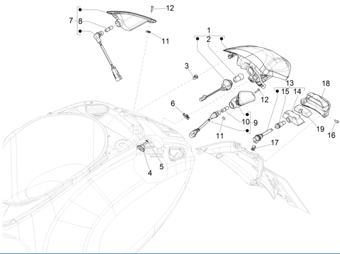 Vespa Electrica 45KM/H E5 2021 (EMEA)-Achterlichten Vespa Elettrica 45KM/H E5 2021 (EMEA)