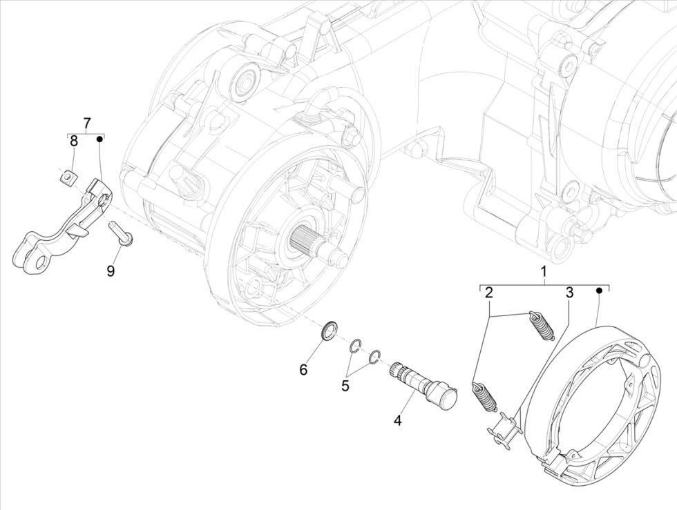 Hamulec tylny Vespa Primavera 4-suwowy 3V (euro5 wtrysku IGET)