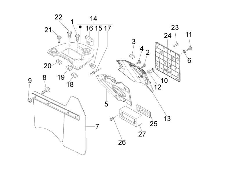 Błotnik tylny klapka baterii Vespa Lx 2-suwowa czarna 98/A