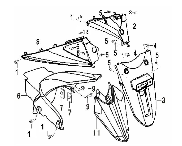 Błotnik tylny Generic Xor czarny 2007 2-suwowy 25
