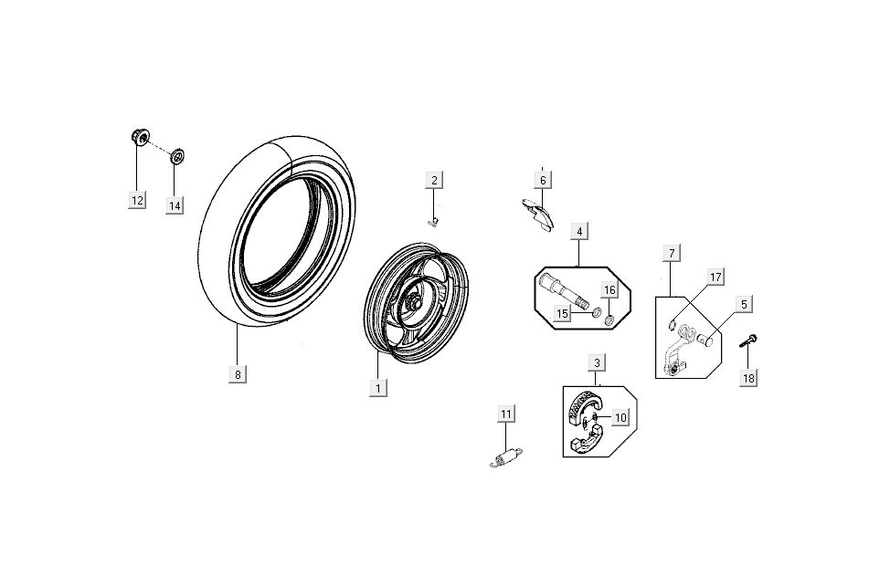 Koło tylne - hamulec Kymco New Sento 4-suwowy 50i Biały