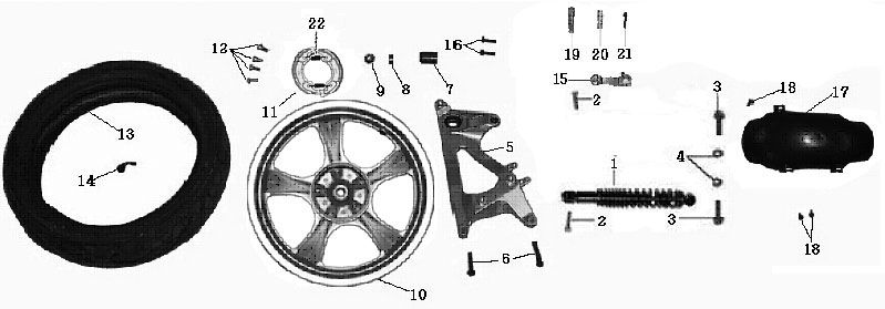 Tylne koło China Touring niebieski