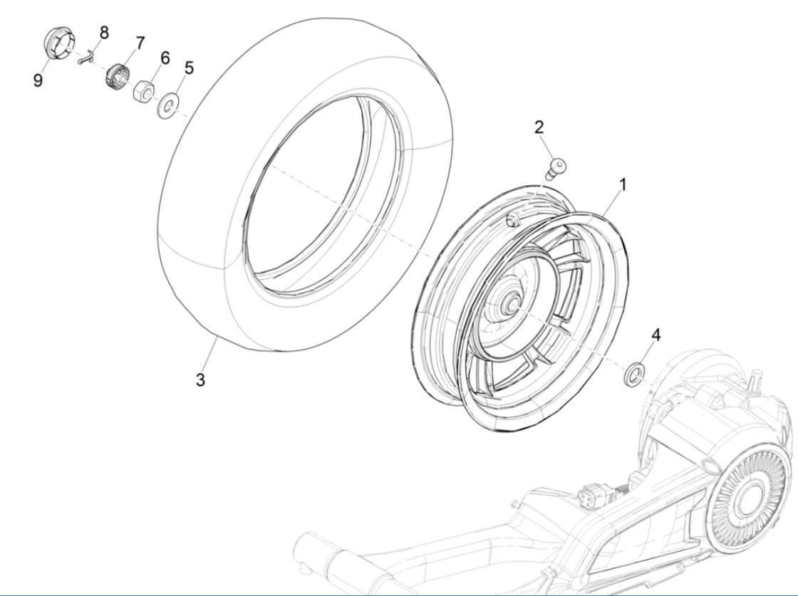 Vespa Electrica 45 km/h Koło Tylne E5 2021 (EMEA)