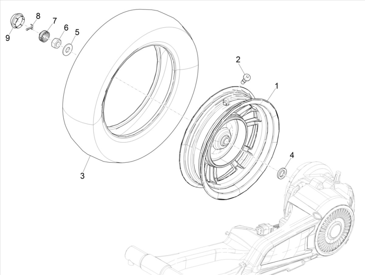 Tylne koło Vespa Elettrica 25/KMH SCH E5 2021 (EMEA)