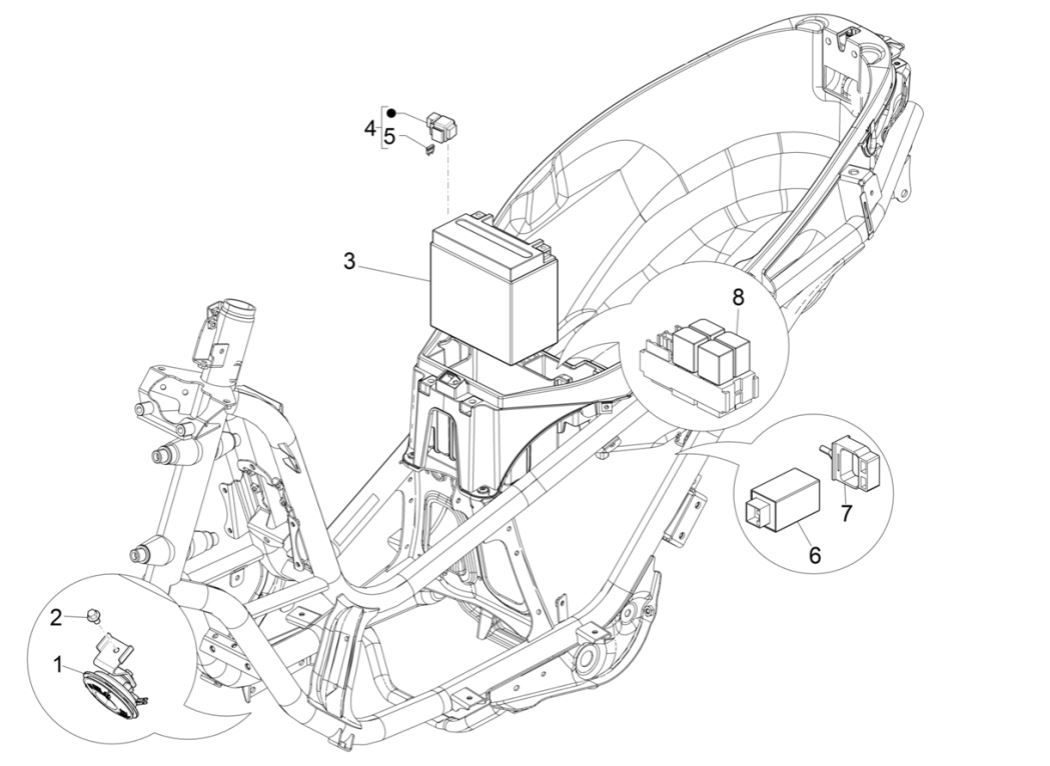Wyłączniki zdalne - Bateria - Klakson Piaggio MP3 300 HPE/300 HPE SPORT E5 ABS 2020-2022 (EMEA)