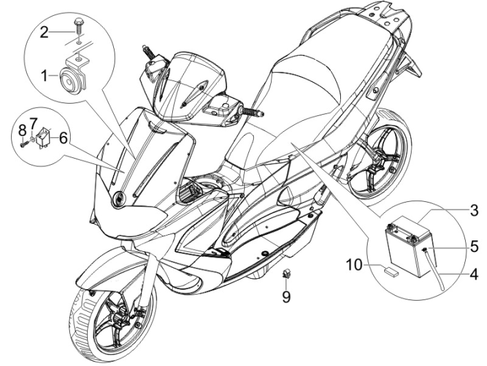 Przełączniki zdalne - Bateria - Horn Gilera Runner 50 SP 2010-2017