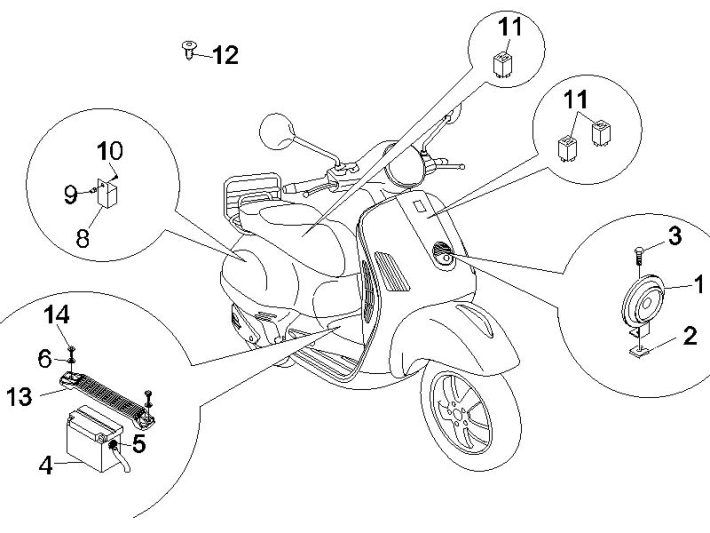 Przełączniki zdalne - Bateria - Klakson Vespa GTS 250 ie 2005-2009 (z ABS)