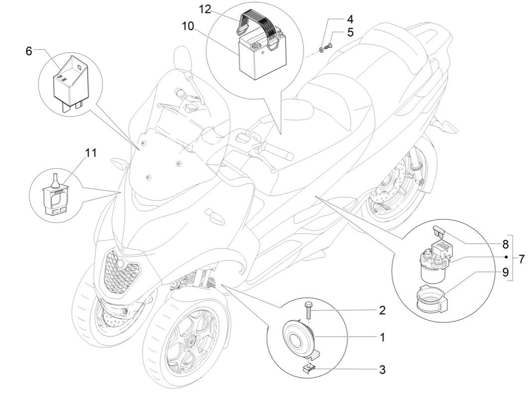 Wyłączniki zdalne - Bateria - Klakson - Piaggio MP3 300 ie E4 LT BUSINESS - SPORT NOABS-ABS 2016 - 2018 (EMEA)