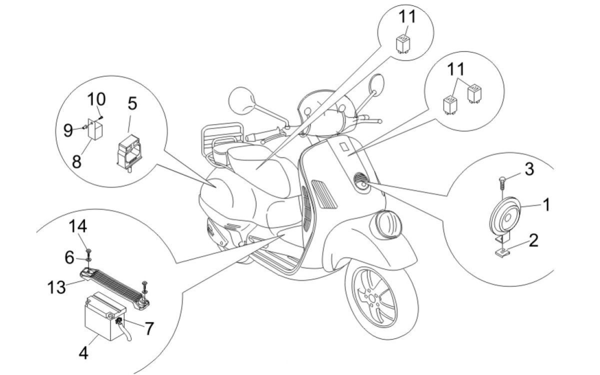 Wyłączniki zdalne - Bateria - Klakson Vespa GTV 250 4T 4V IE
