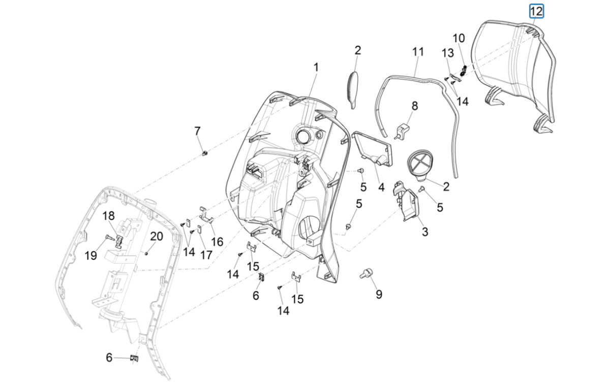 Vespa Sprint 4-suwowa osłona nóg 3V (wtrysk euro4 IGET) Sport Grey 715/C