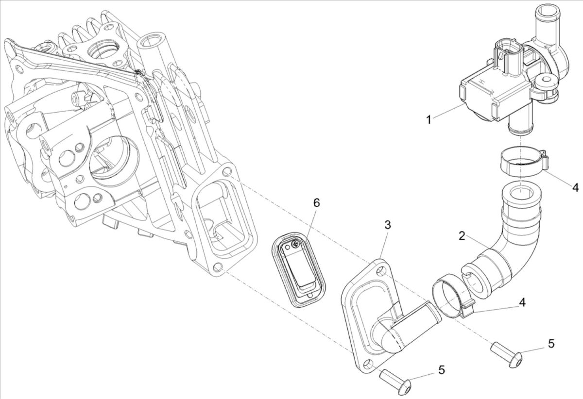 Vespa Sprint 4-suwowa 3-zaworowa obudowa powietrza wtórnego (wtrysk euro5 IGET)