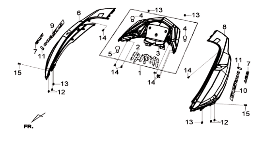Sym Joymax 300I ABS E3 2014-2016 Srebrny (S-7S) panel tylny