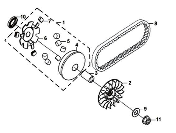 Beweegbare flens / v snaar Sym Orbit III 125I E4